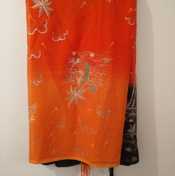 Tropical Saree Cover Up/Shawl/Wrap With Lightly Beaded Fringe from Barbados 🏝️ - Picture 2 of 7